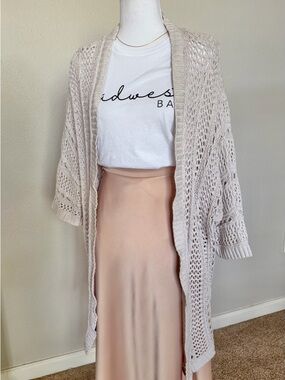 100% Cotton - Bethany Mota - Cream Open-Knit Women's Cardigan Sweater